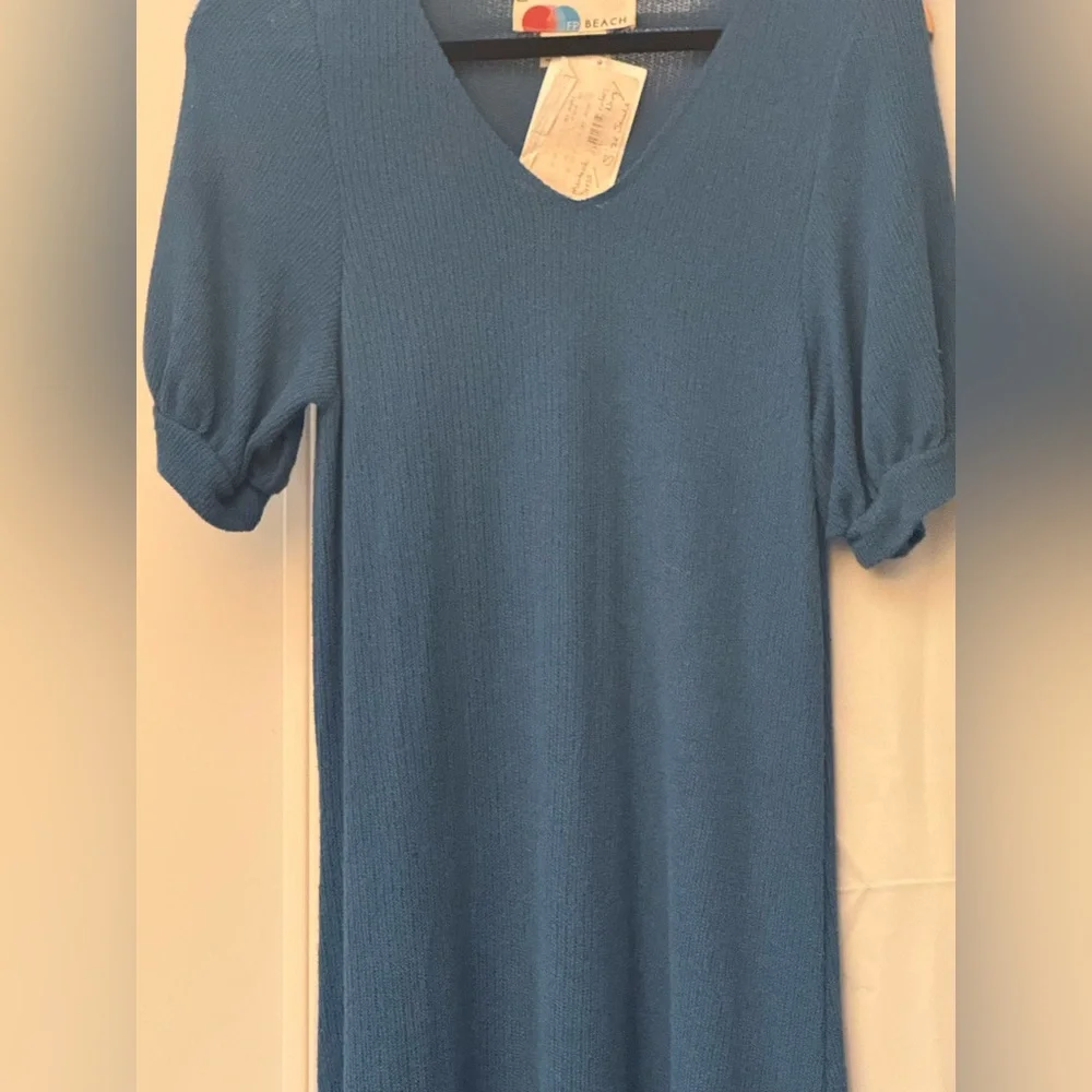 NEW FREE PEOPLE FP BEACH MONTAUK MIDI SWEATER V NECK SHORT SLEEVE DRESS sz S